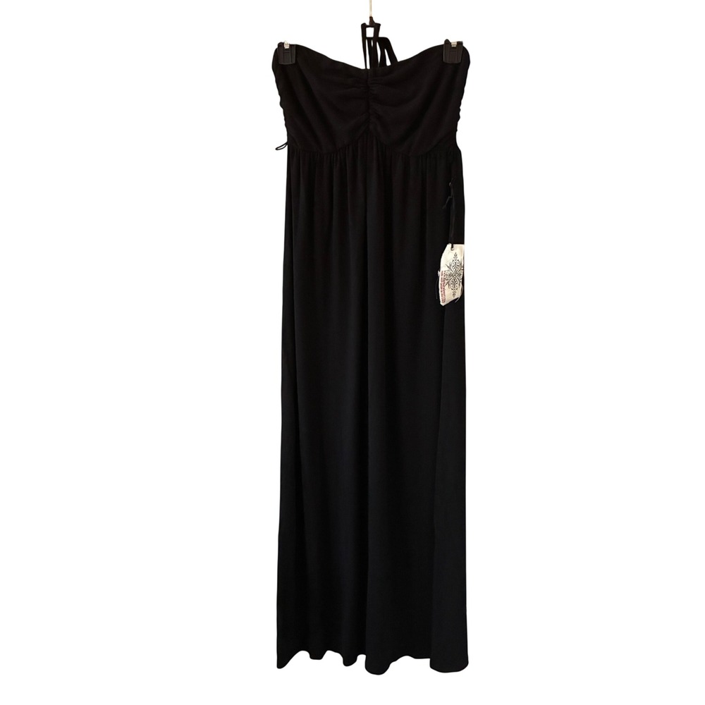 Barbara Lesser Maxi Dress Women Small Black NWT Halter Ruched Cotton Modal USA
